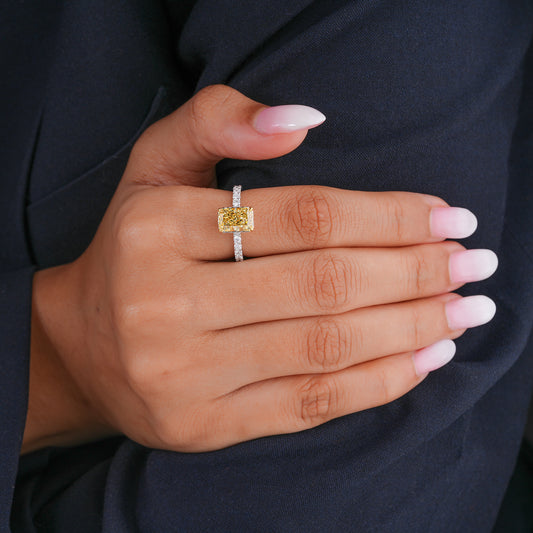 2.50 CT Yellow Radiant Cut Diamond  with Pave Engagement Ring