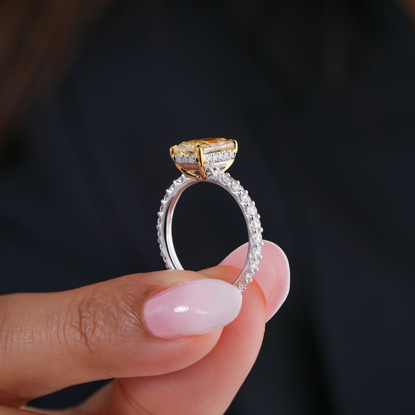 2.50 CT Yellow Radiant Cut Diamond  with Pave Engagement Ring