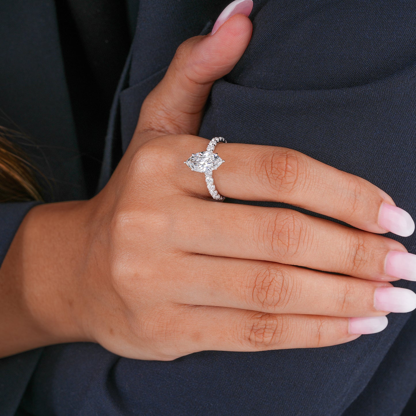 2.00 CT Marquise Cut Diamond Jewelry with Micro Pave Shank Engagement ring