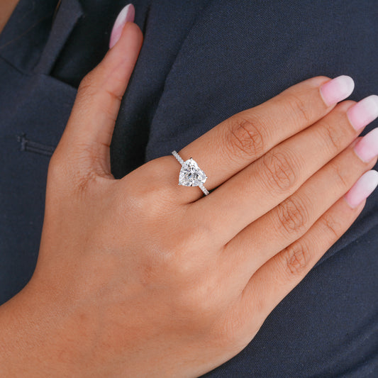 3.00 CT Romantic Heart Cut Diamond in with Sparkling Pave Shank Engagement ring