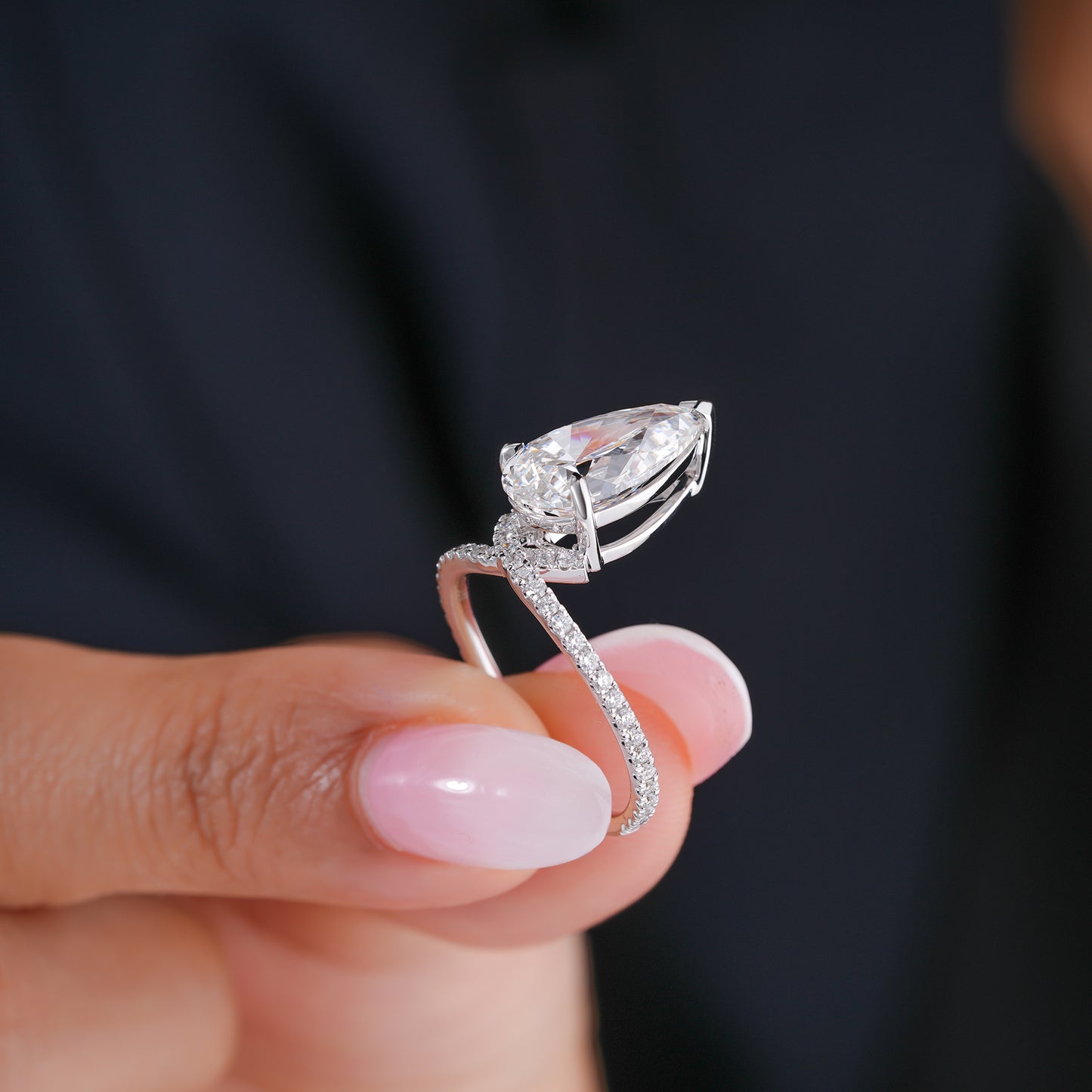4.00 CT Elegant Pear Cut Diamond  Featuring Split Shank Pave Engagement Ring