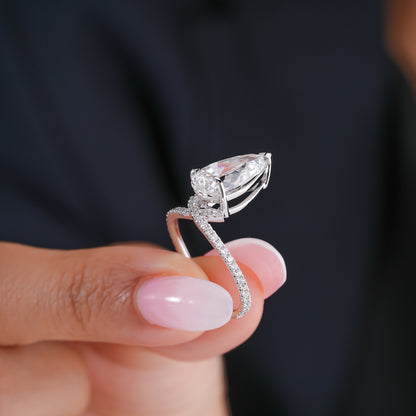 4.00 CT Elegant Pear Cut Diamond  Featuring Split Shank Pave Engagement Ring