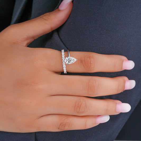 1.50 CT Pear Shaped Diamond Bridal Ring with Sparkling Band
