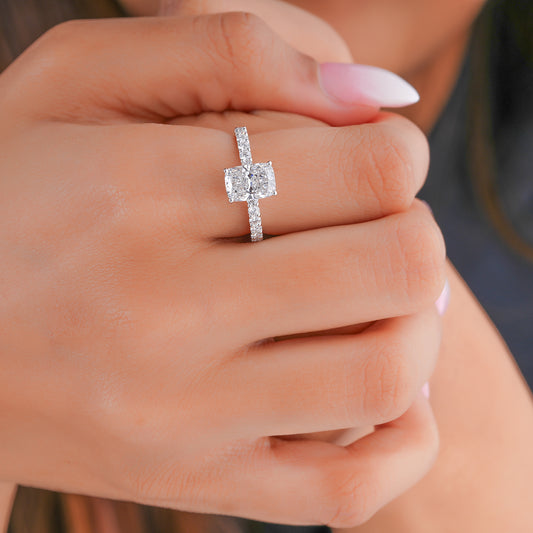 2.00 CT Cushion Cut Lab Grown Diamond Hidden Halo Pave Setting Engagement Ring