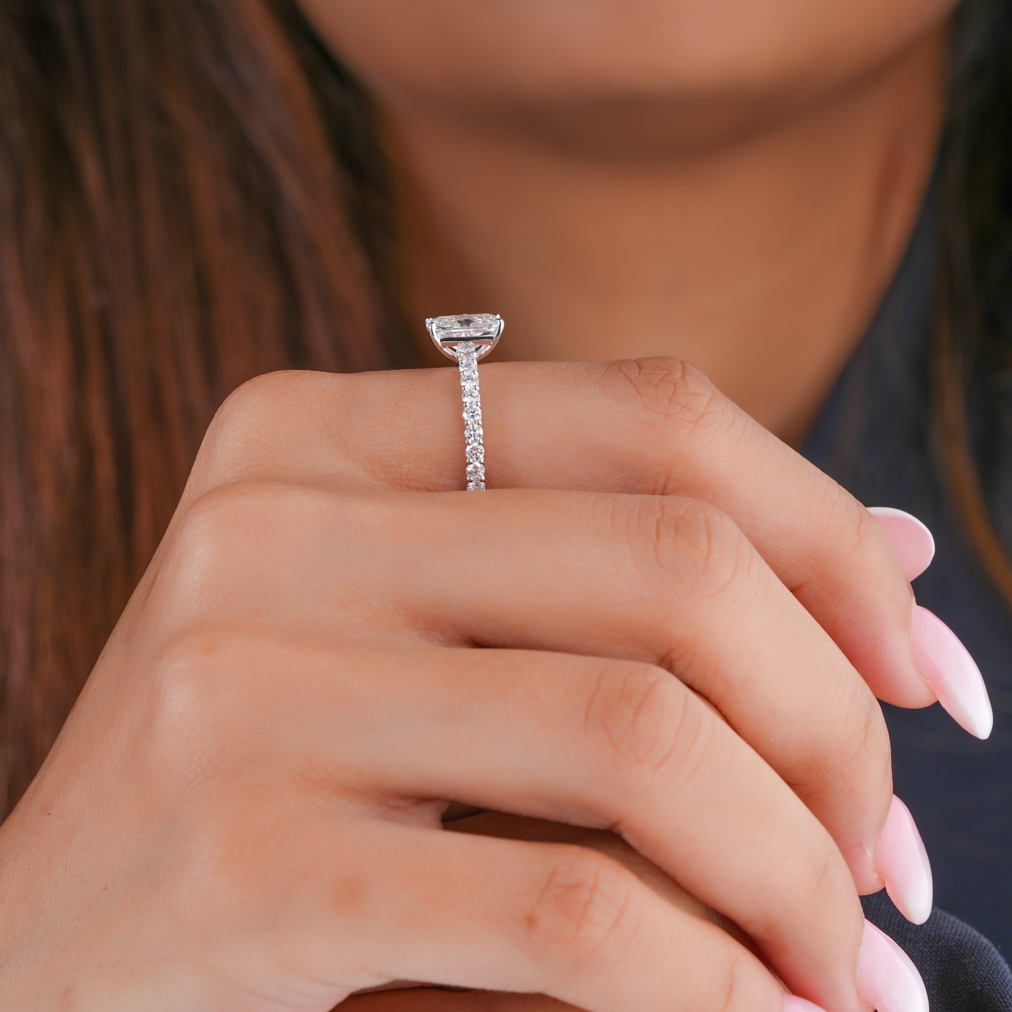 2.00 CT Cushion Cut Lab Grown Diamond Hidden Halo Pave Setting Engagement Ring