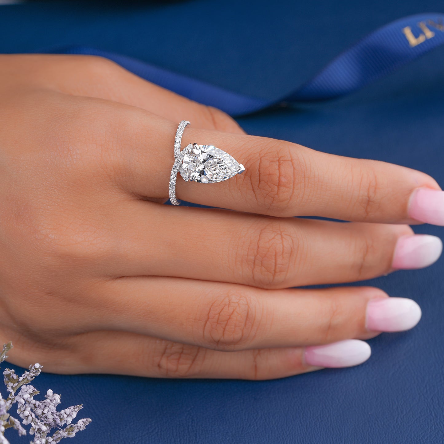 4.00 CT Elegant Pear Cut Diamond  Featuring Split Shank Pave Engagement Ring