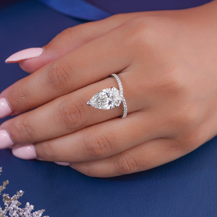 4.1 CT Elegant Pear Cut Diamond  Featuring Split Shank Pave Engagement Ring