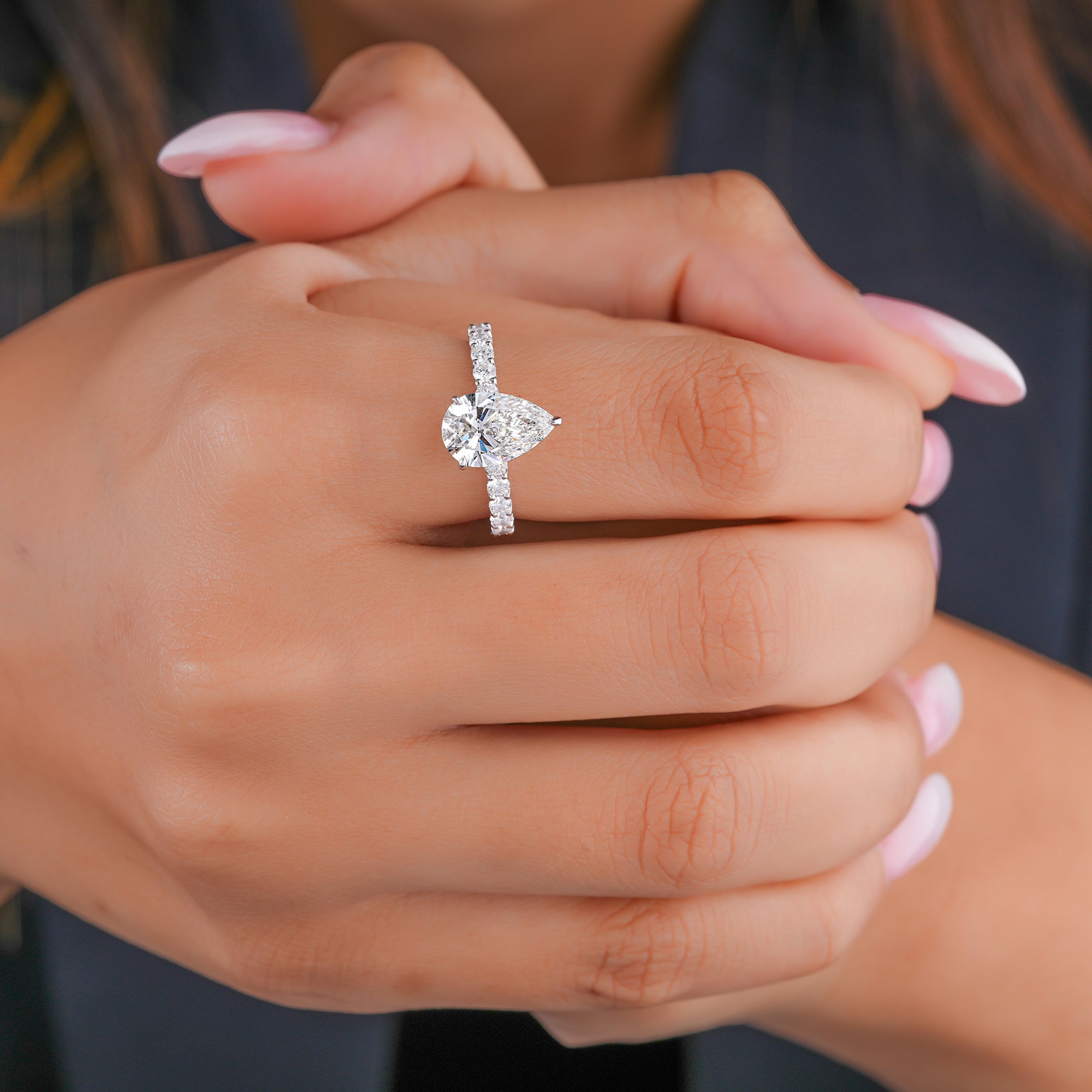 2.0 ct Pear Shape Diamond Hidden Halo Pave Setting Engagement Ring