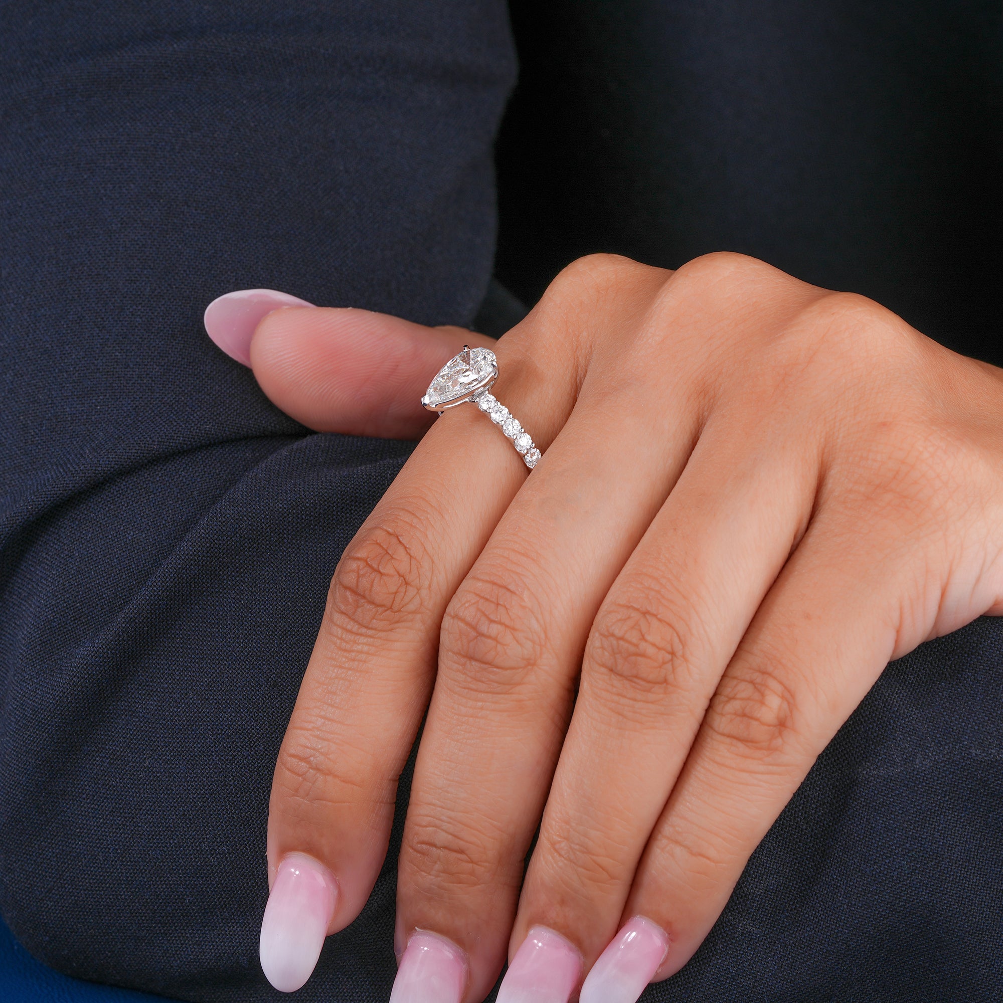 2.0 ct Pear Shape Diamond Hidden Halo Pave Setting Engagement Ring