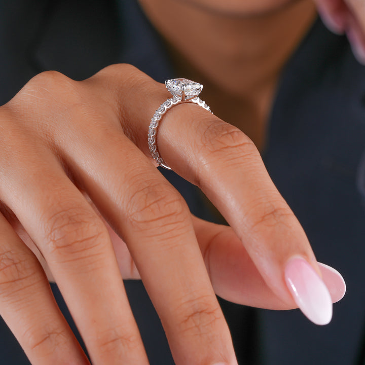 2 ct Radiant Cut Hidden Halo Pave Band Engagement Ring