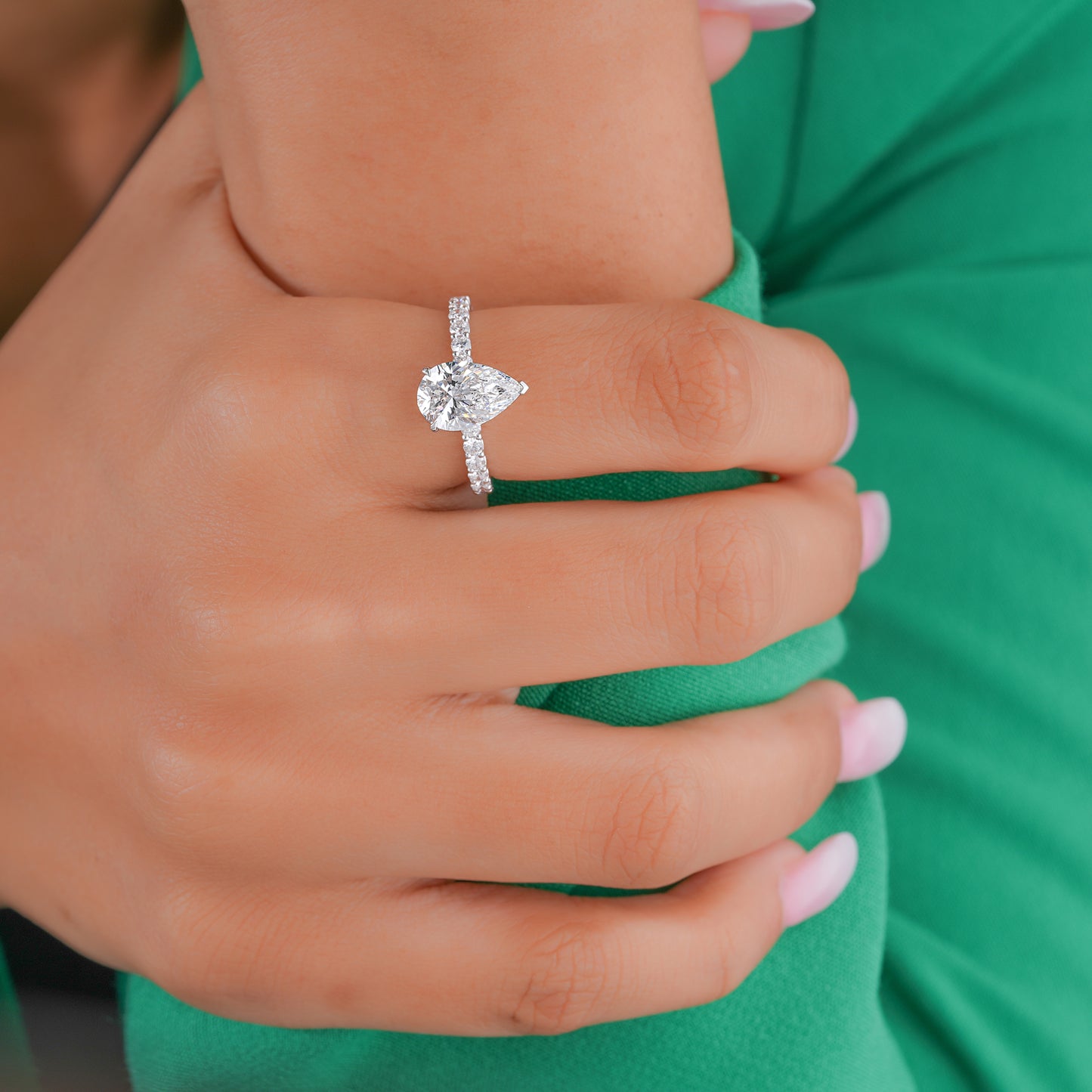 2.00 CT Pear Shaped Diamond Hidden Halo Pave Setting Engagement Ring