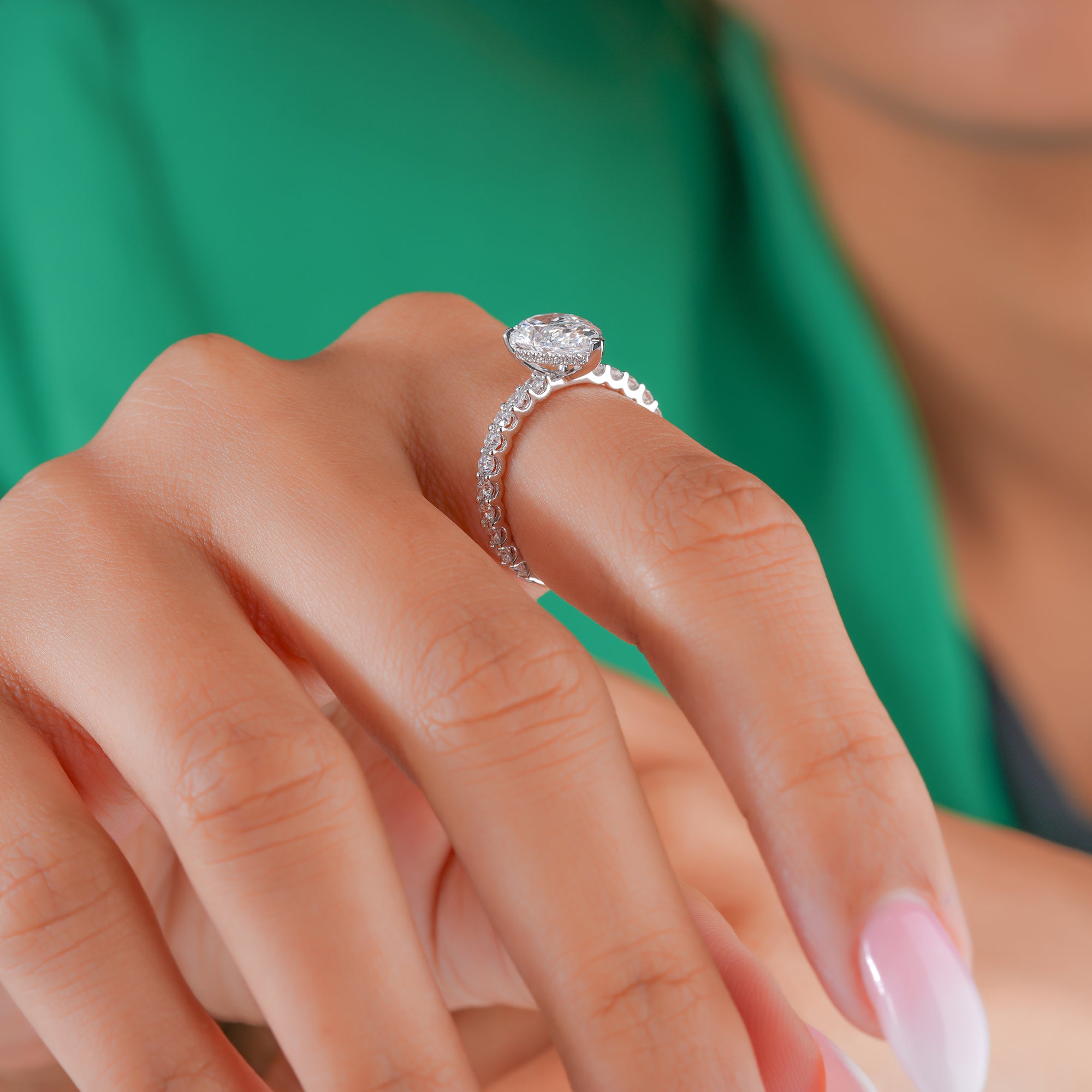 2.0 ct Pear Cut Lab Grown Diamond pave Engagement Ring