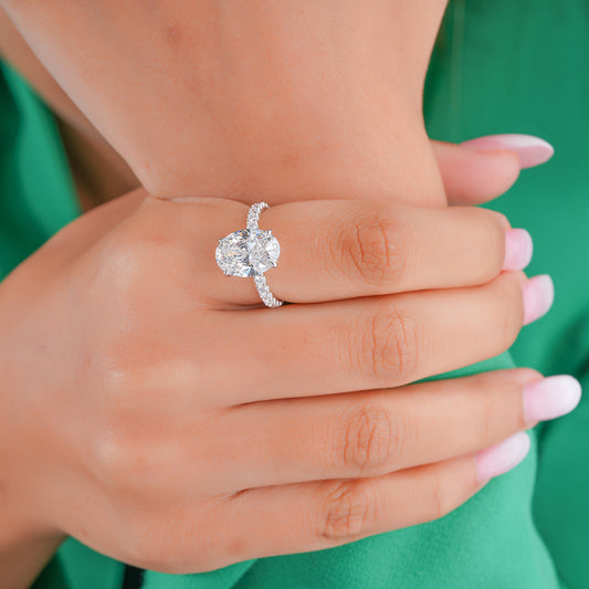 4.00 CT Oval Cut Lab Grown Diamond Pave set Engagement Ring
