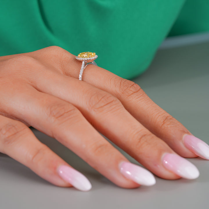 2.10 CT Oval yellow Diamond Lab Grown Diamond Engagement Ring