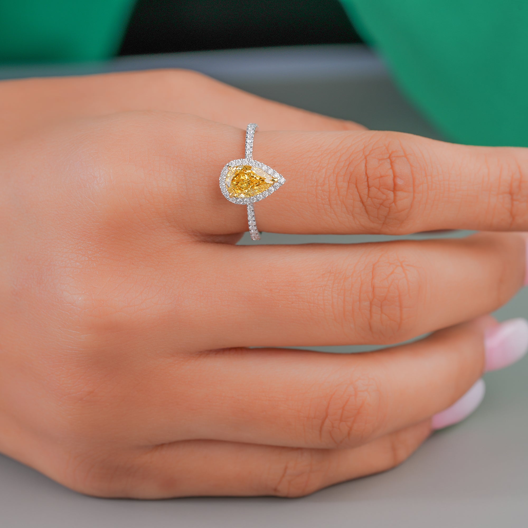 1.00 CT Pear yellow Diamond Lab Grown Diamond Engagement Ring