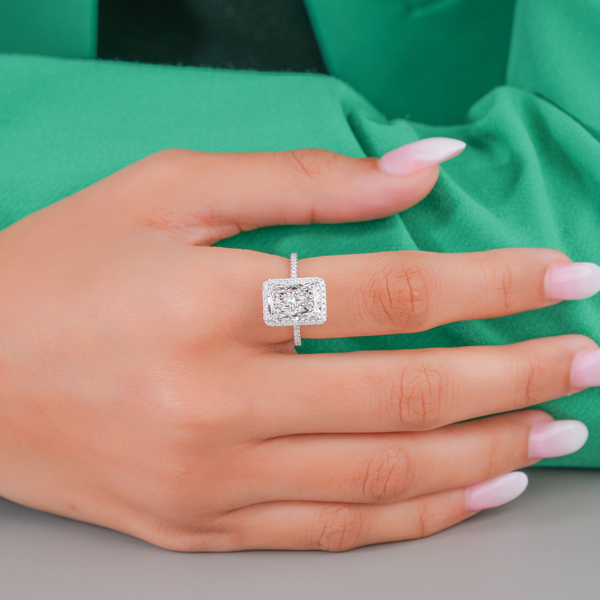 4.00 CT Radiant Lab Grown Diamond Halo Setting Pave Engagement Ring