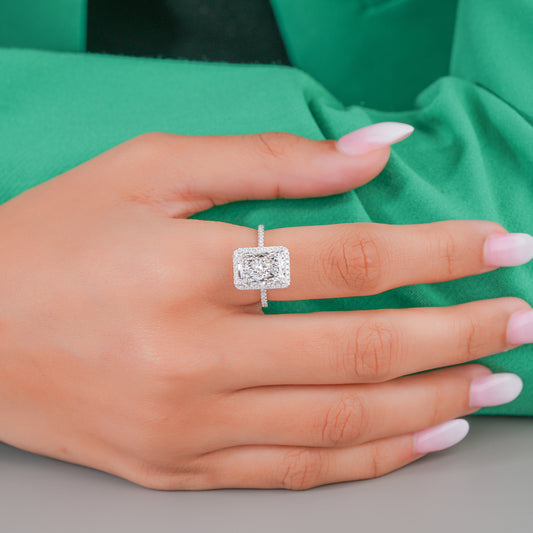 4.00 CT Radiant Lab Grown Diamond Halo Setting Pave Engagement Ring