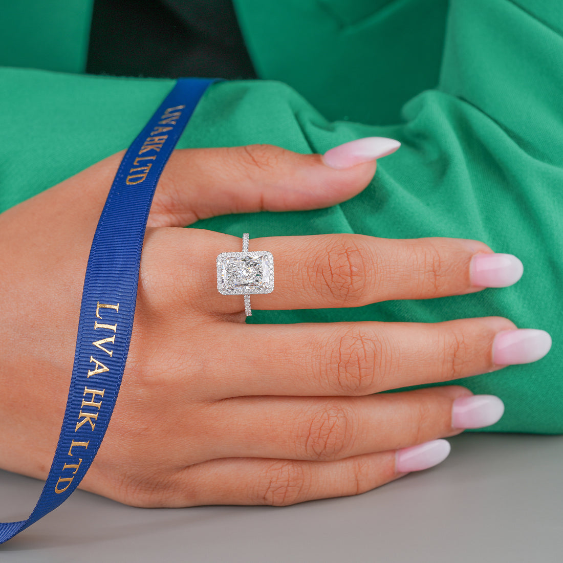 4.00 CT Radiant Lab Grown Diamond Halo Setting Pave Engagement Ring