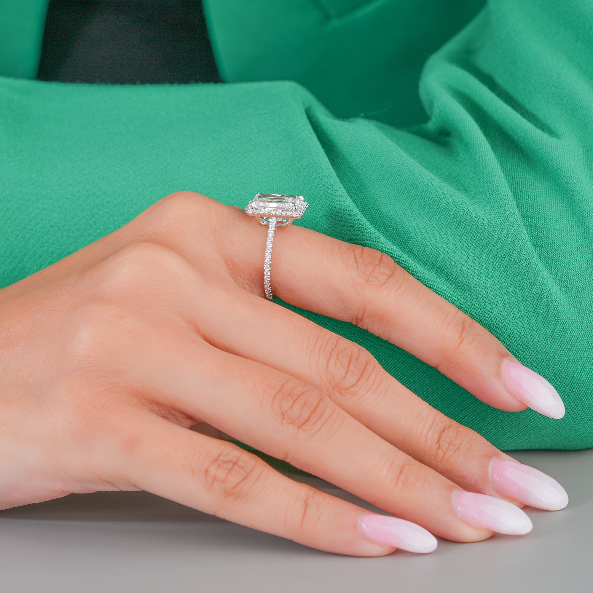 4.00 CT Radiant Lab Grown Diamond Halo Setting Pave Engagement Ring