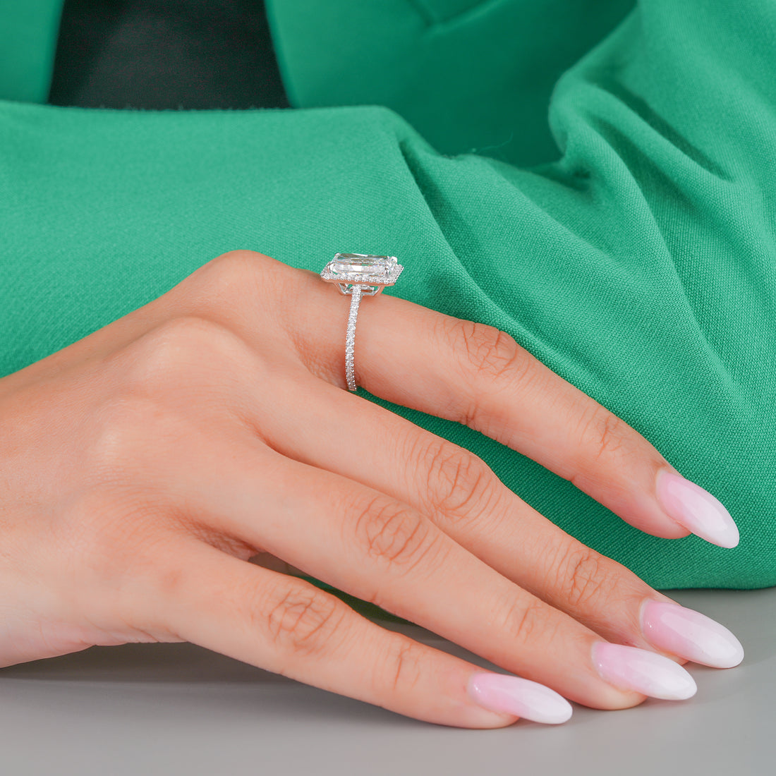 4.00 CT Radiant Lab Grown Diamond Halo Setting Pave Engagement Ring