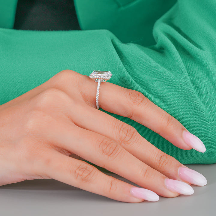 4.00 CT Radiant Lab Grown Diamond Halo Setting Pave Engagement Ring