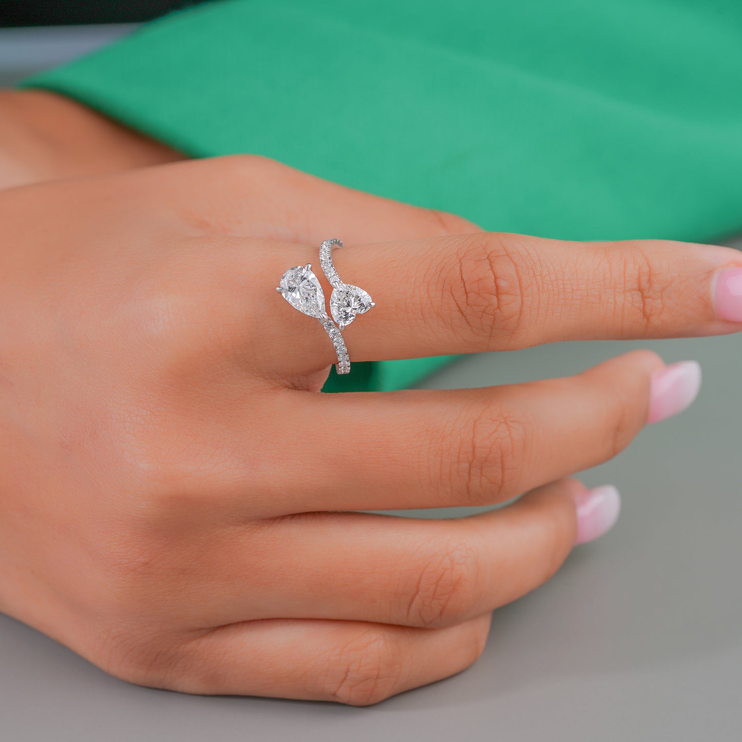 2.00 CT Lab Grown Heart Pear Cut Two Stone Diamond Engagement  Ring