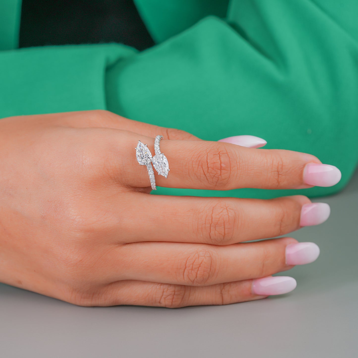 2.00 Toi Et Moi Lab Grown Diamond Double Pear Cut Engagement Ring