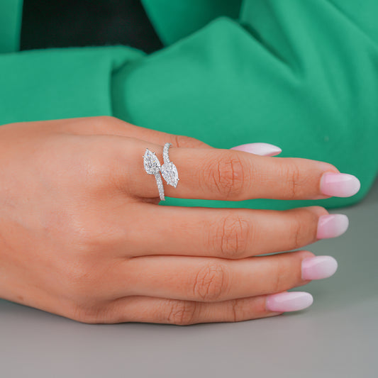 2.00 Toi Et Moi Lab Grown Diamond Double Pear Cut Engagement Ring
