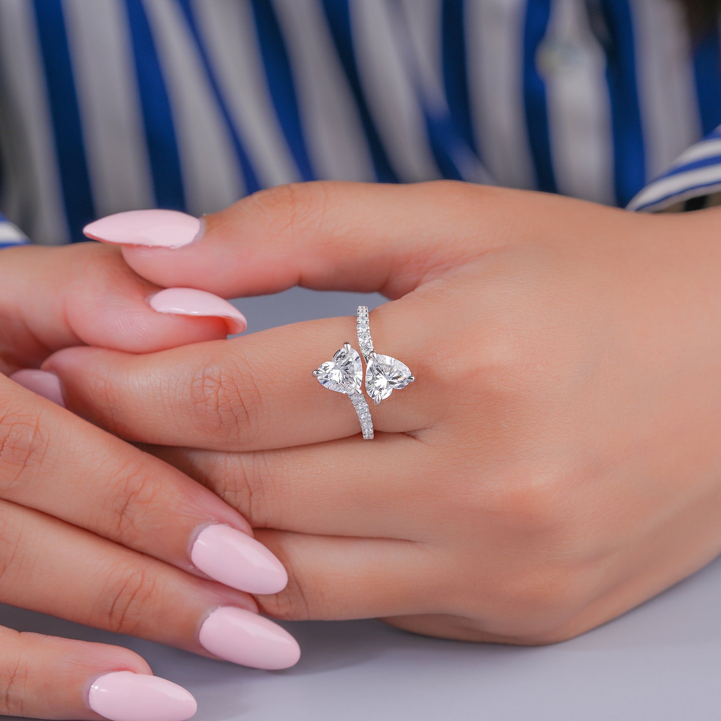 2.00 CT Toi Et Moi Lab Grown Diamond Double Heart Cut  Engagement Ring