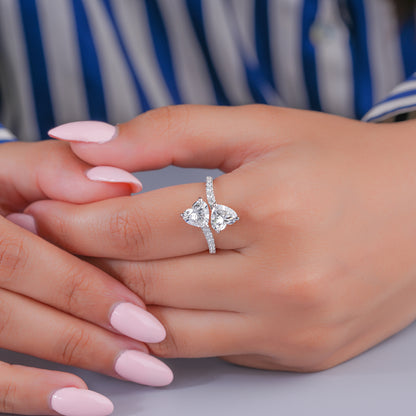 2.00 CT Toi Et Moi Lab Grown Diamond Double Heart Cut  Engagement Ring