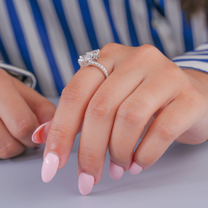 2.2 CT Toi Et Moi Lab Grown Diamond Double Heart Cut  Engagement Ring