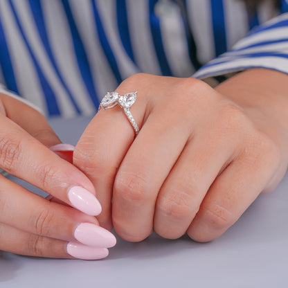 2.00 CT Toi Et Moi Lab Grown Diamond Double Pear Cut Engagement Ring