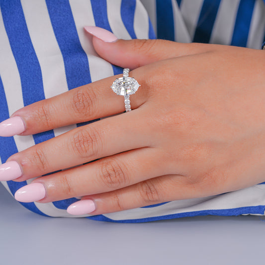 4.00 CT Oval Lab Grown Diamond Pave 6 Prong Ring Unique Ring