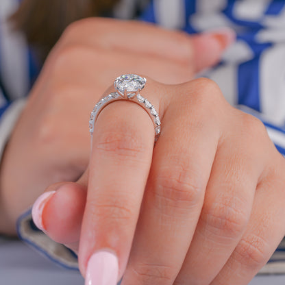 4.00 CT Oval Lab Grown Diamond Pave 6 Prong Ring Unique Ring