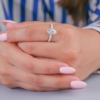 1.5 CT Marquise Diamond Hidden Halo 6 Prong Pave Set Engagement Ring