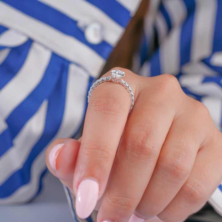 1.4 CT Marquise Diamond Hidden Halo 6 Prong Pave Set Engagement Ring