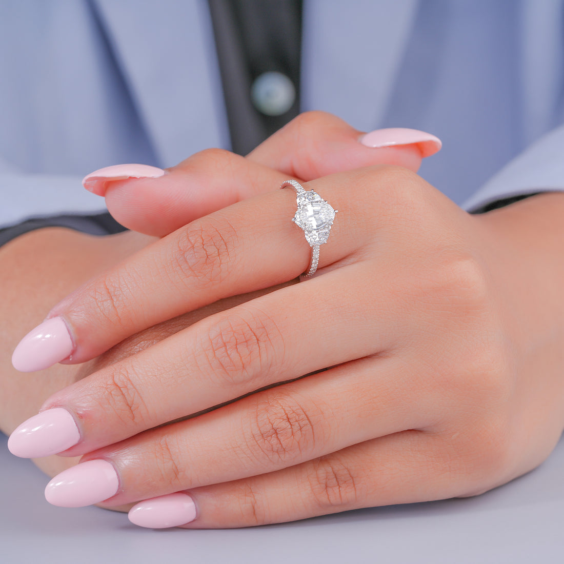 1.2 Carat Oval Diamond Trilogy Pave Band Unique Engagement Ring