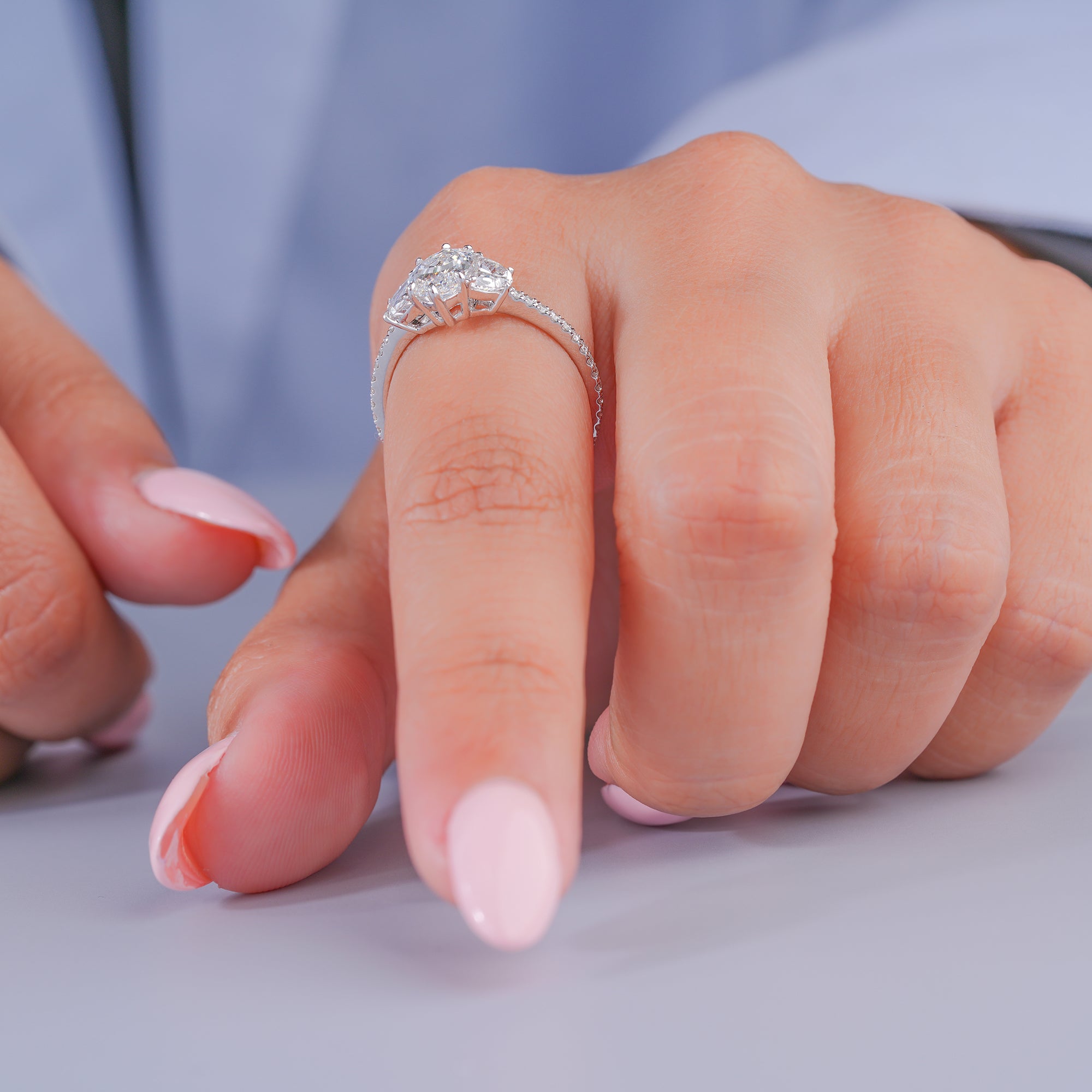 1.2 Carat Oval Diamond Trilogy Pave Band Unique Engagement Ring