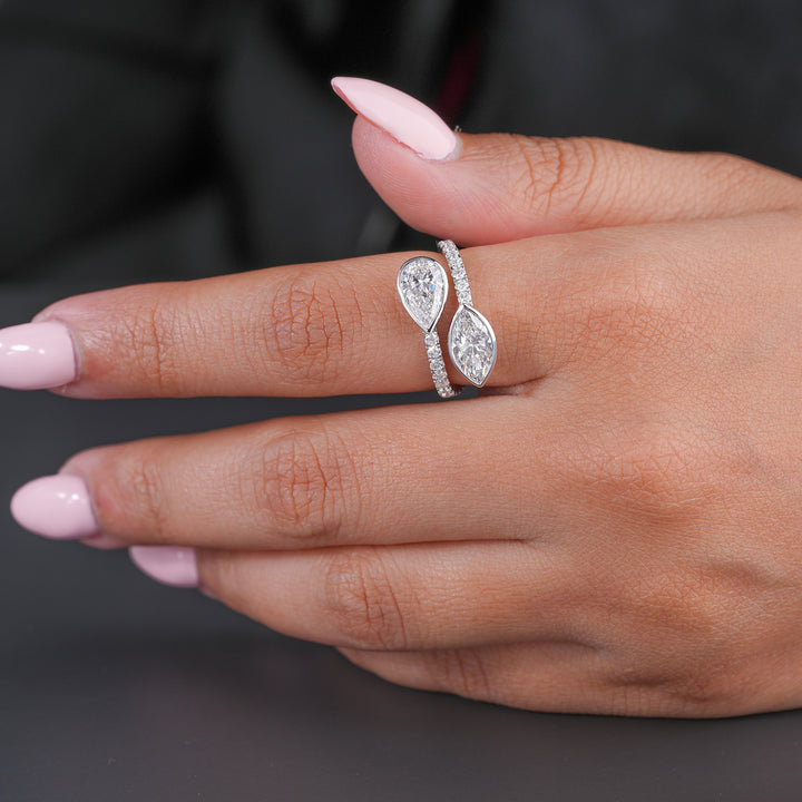 2.0 Ct Two Stone Pave Dual Cut Toi Et Moi Engagement ring