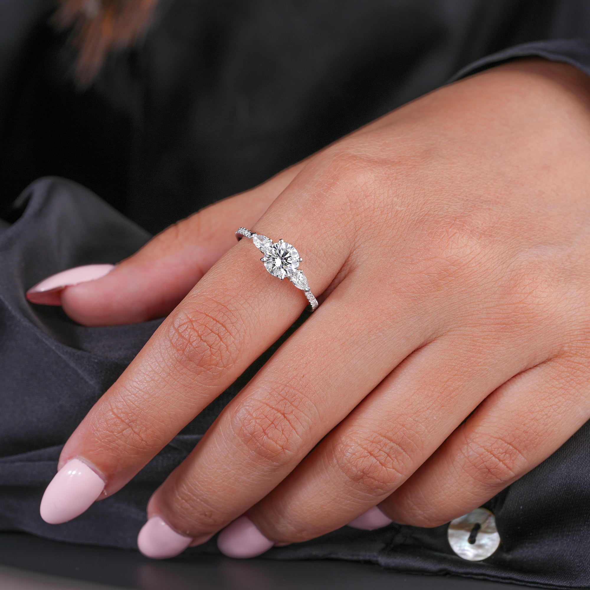 1.0ct Round Shape Lab Grown Diamond Dainty Pave Set Solid Gold Bridal Engagement Ring