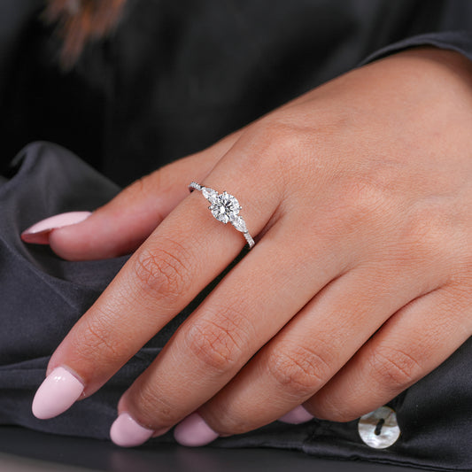 1.00 ct Round Shape Lab Grown Diamond Dainty Pave Set Solid Gold Bridal Engagement Ring