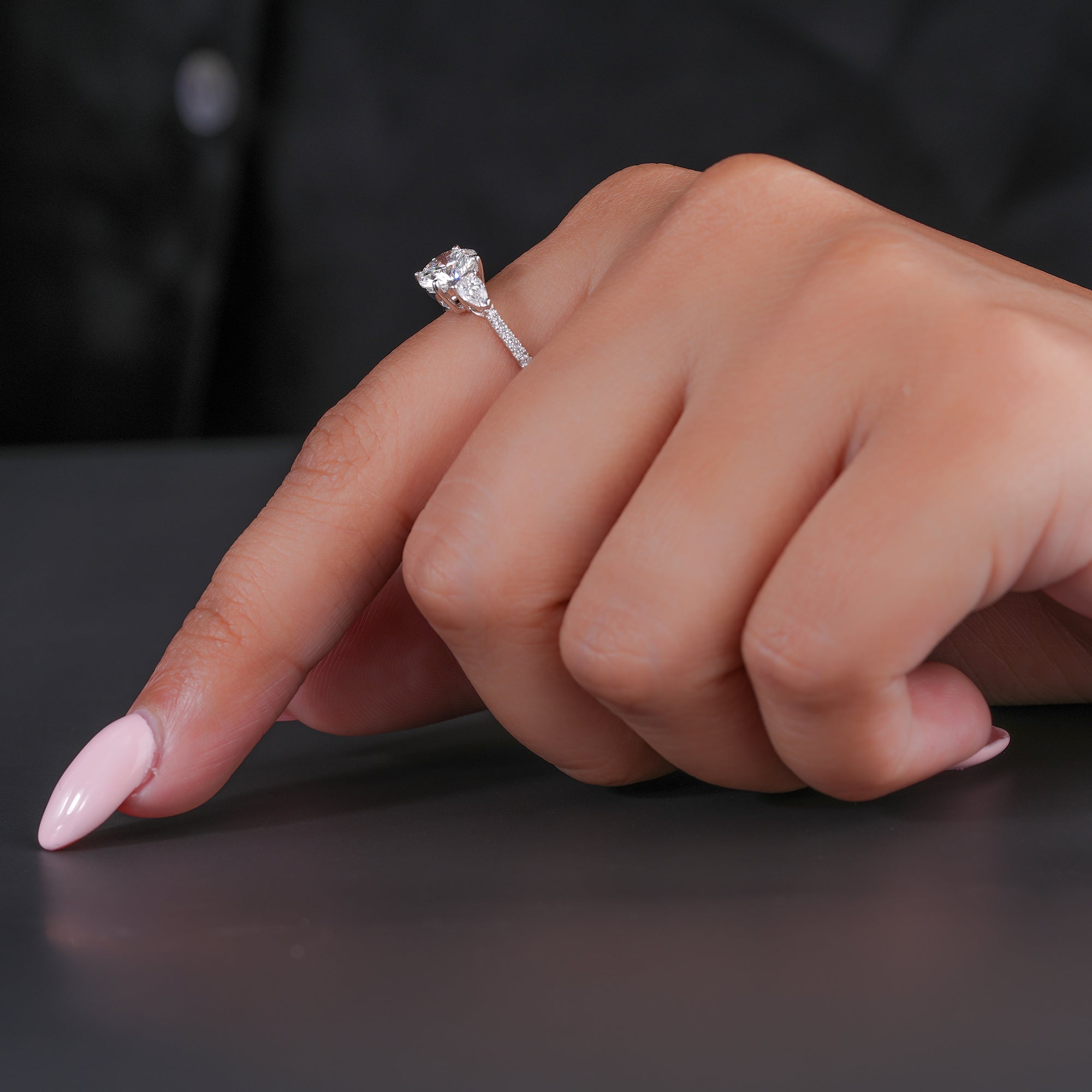 1.0ct Round Shape Lab Grown Diamond Dainty Pave Set Solid Gold Bridal Engagement Ring