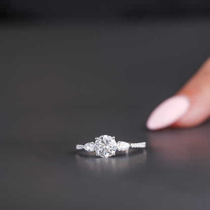 1.00 ct Round Shape Lab Grown Diamond Dainty Pave Set Solid Gold Bridal Engagement Ring
