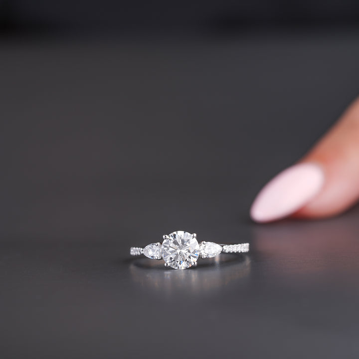 1.0ct Round Shape Lab Grown Diamond Dainty Pave Set Solid Gold Bridal Engagement Ring