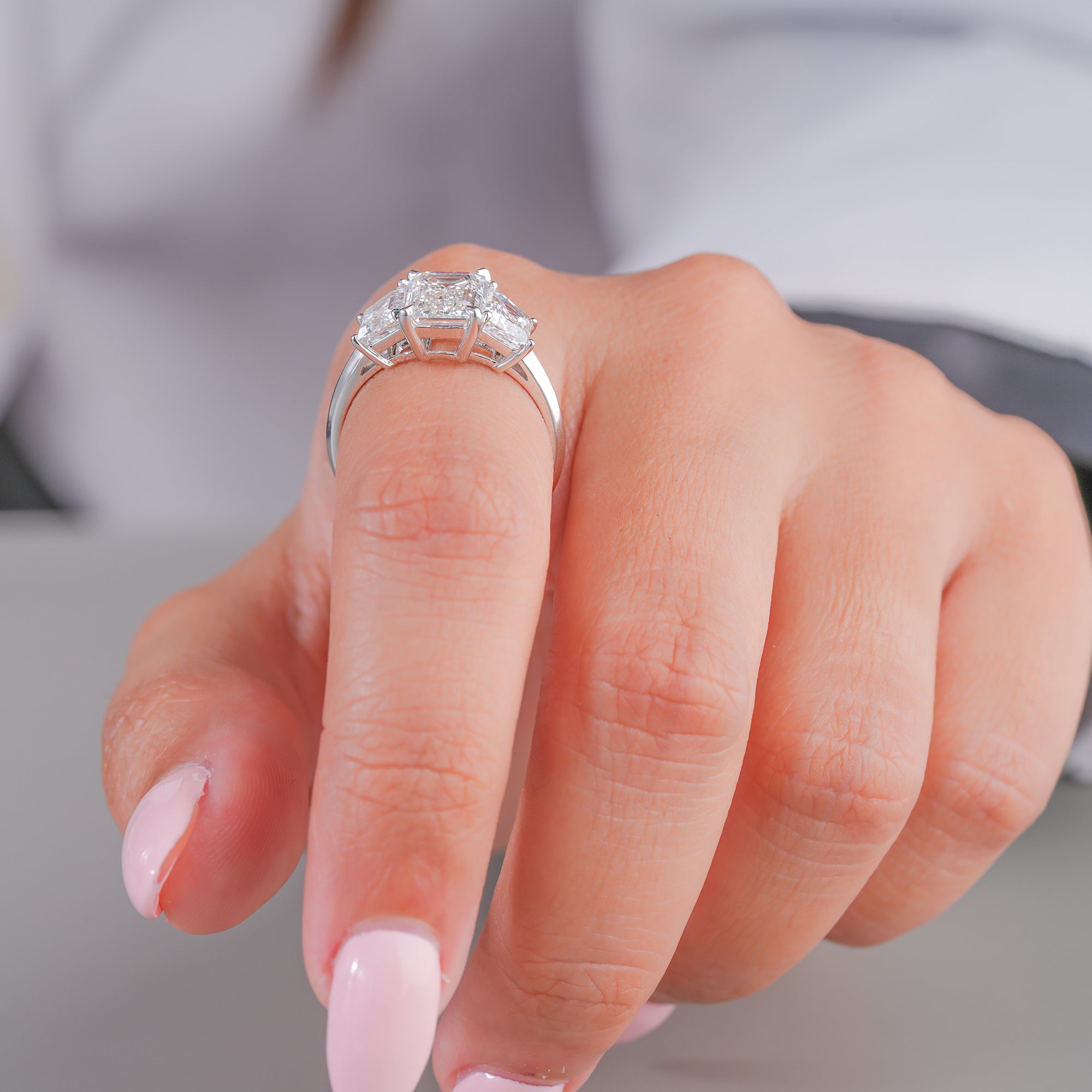 2.10 CT Emerald Cut Diamond Engagement Ring, 14K 18K Gold Lab Diamond Ring, Massive Emerald Solitaire, Sparkling Pavé Band, Bridal Ring for Her