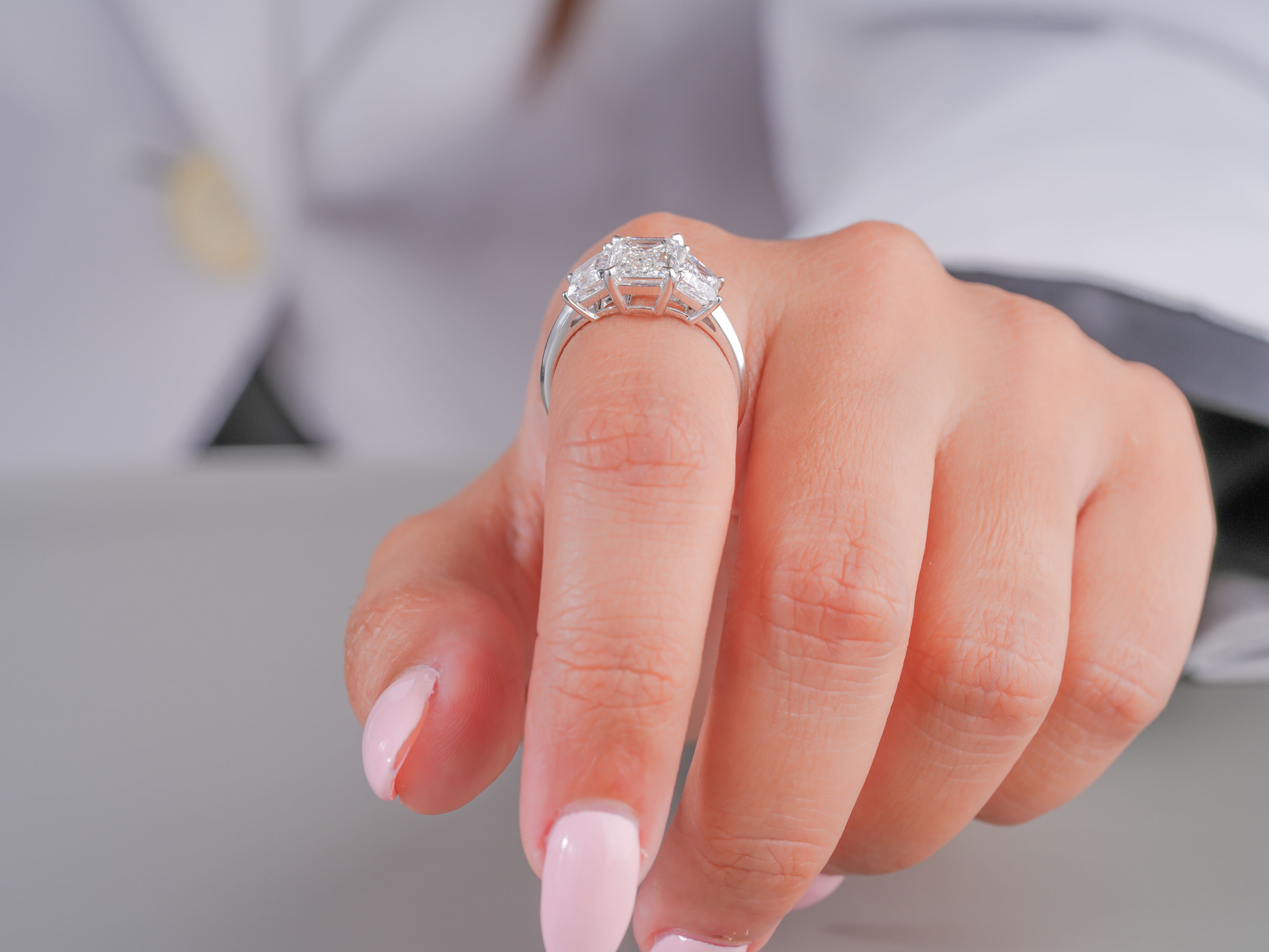 1.5 CT Emerald Cut Diamond Trilogy Diamond Engagement Ring