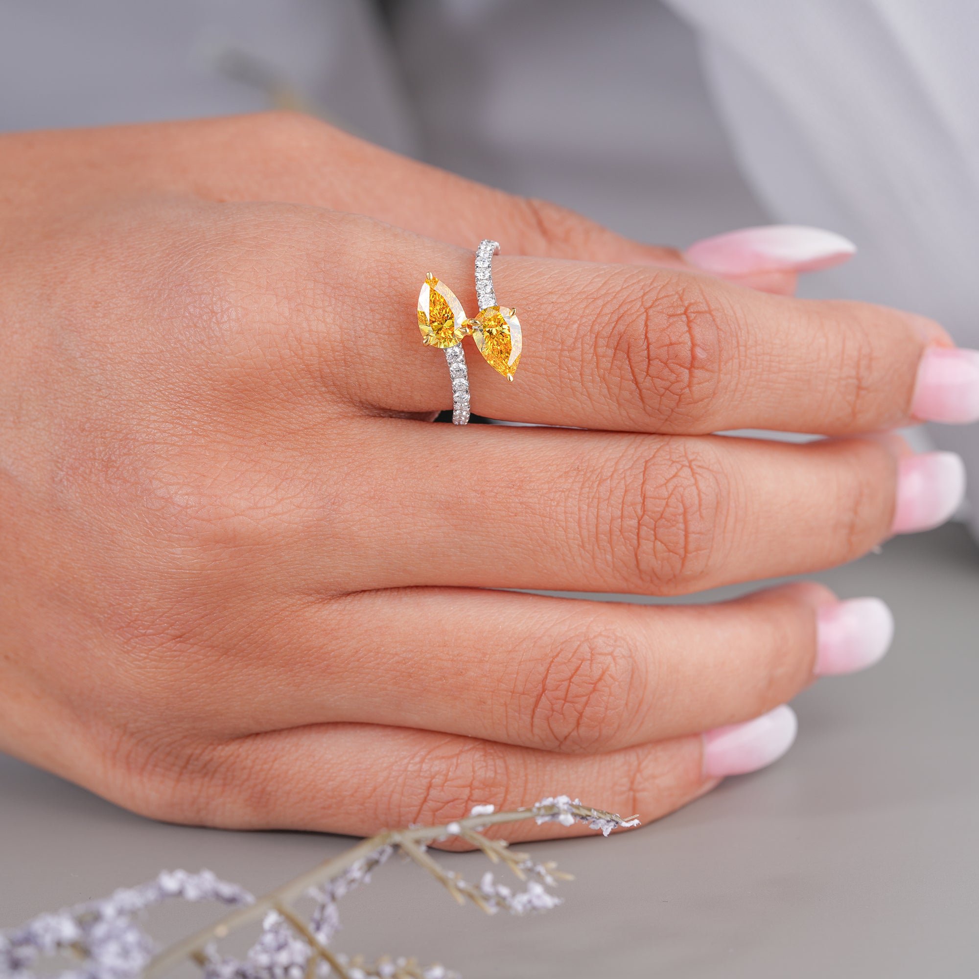 1.6 ct Yellow Lab Grown Diamond Open Style Bridal Promise Engagement Ring