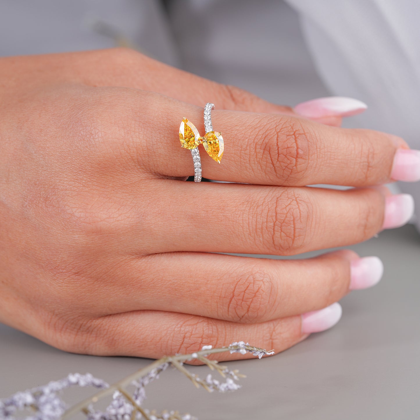 1.50 ct Yellow Lab Grown Diamond Open Style Bridal Promise Engagement Ring