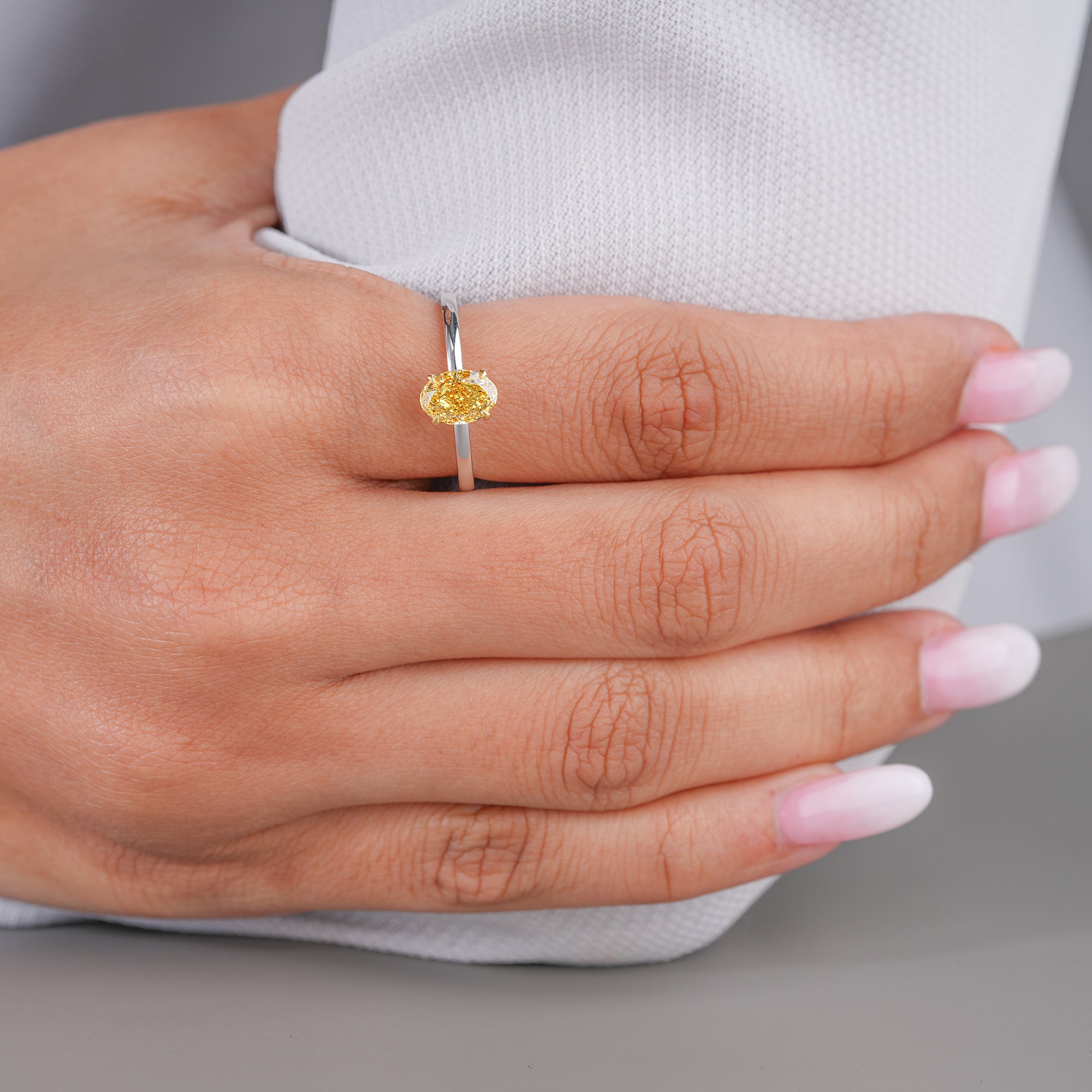 1.10 CT Fancy Yellow Oval Lab Grown Diamond Solitaire Engagement Ring