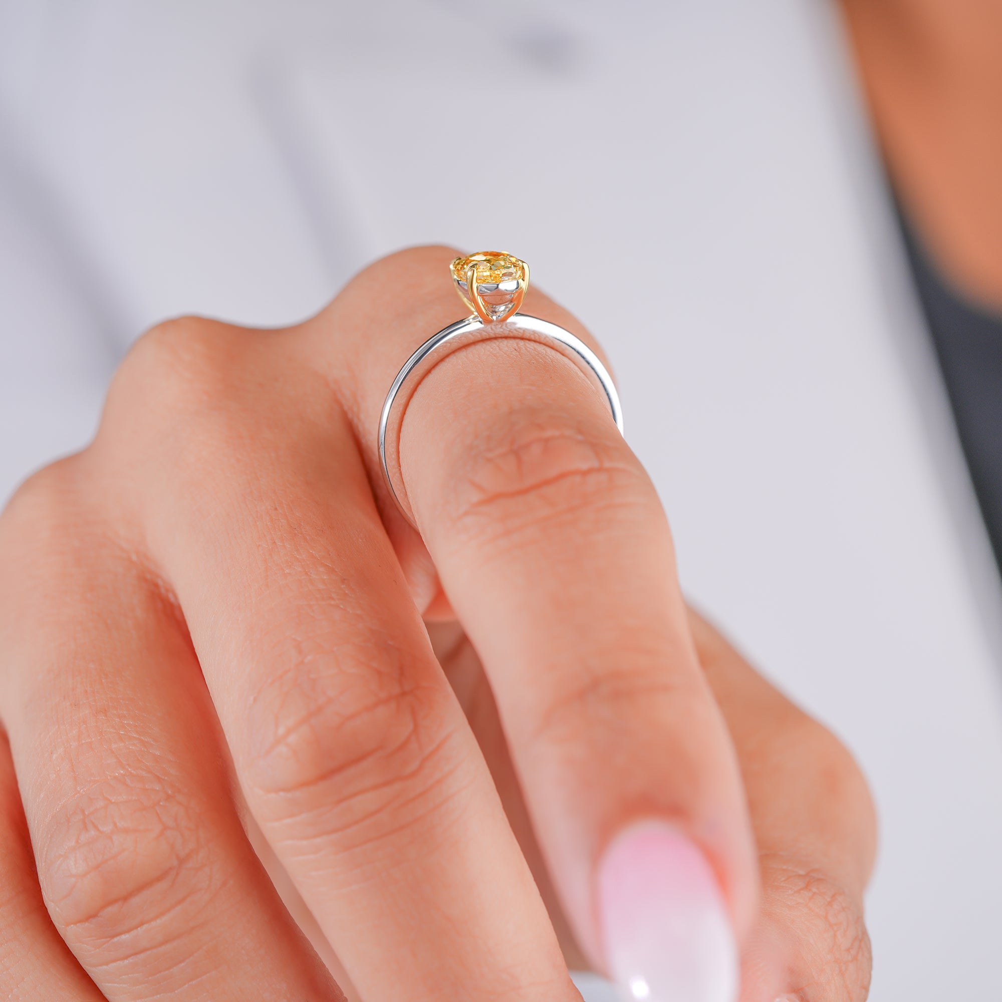 1.10 CT Fancy Yellow Oval Lab Grown Diamond Solitaire Engagement Ring